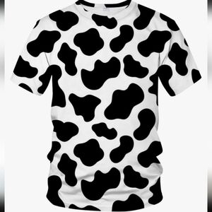 Funny Cow Print Graphic T-Shirt Short Sleeve Tee Crewneck Moo Unisex Adult Large